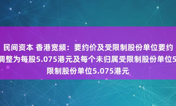 民间资本 香港宽频：要约价及受限制股份单位要约价将分别调整为每股5.075港元及每个未归属受限制股份单位5.075港元