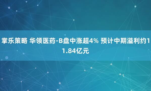 掌乐策略 华领医药-B盘中涨超4% 预计中期溢利约11.84亿元