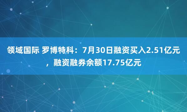 领域国际 罗博特科：7月30日融资买入2.51亿元，融资融券余额17.75亿元
